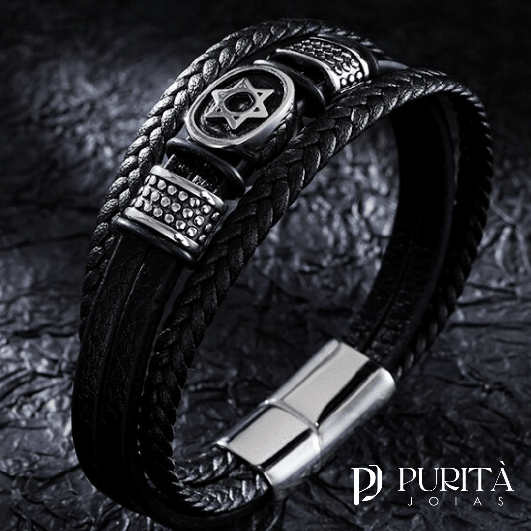 Pulseira em Couro - Estrela de Davi - Purità Joias