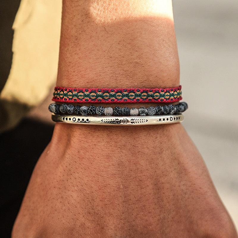 Conjunto Budista 2 Pulseiras + Bracelete em Aço - Força - Purità Joias