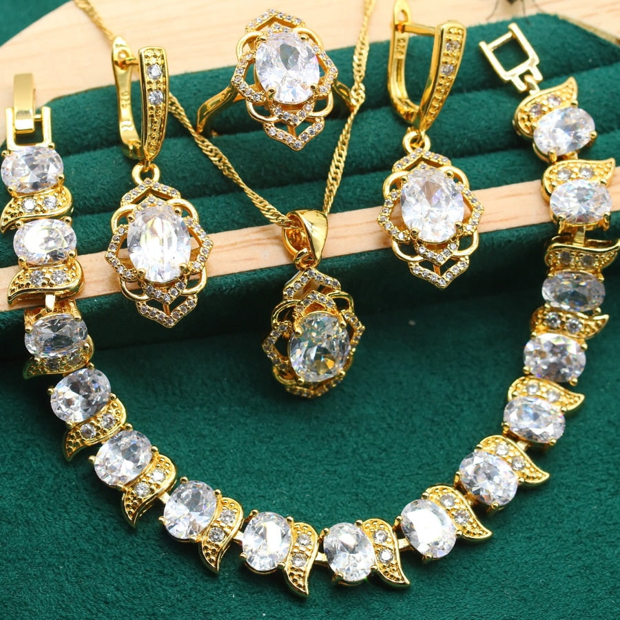 Conjunto Completo Foleado em Ouro 18K - Jardim de Crystal