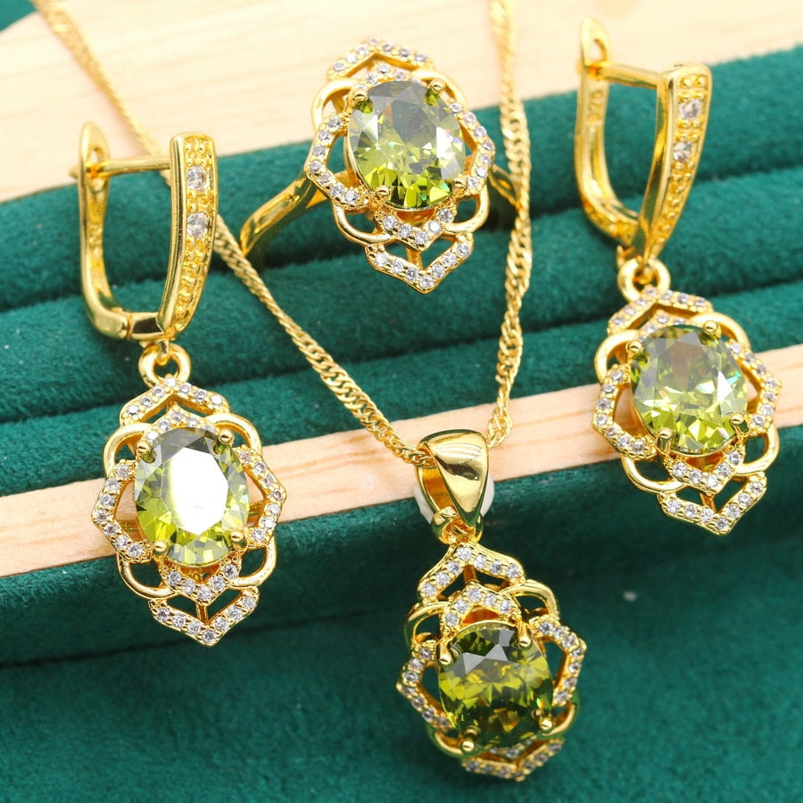 Conjunto Completo Foleado em Ouro 18K - Jardim de Crystal