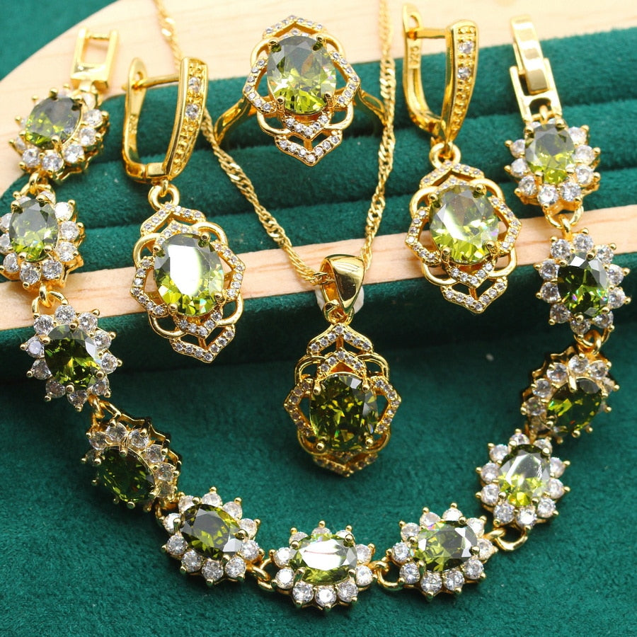 Conjunto Completo Foleado em Ouro 18K - Jardim de Crystal